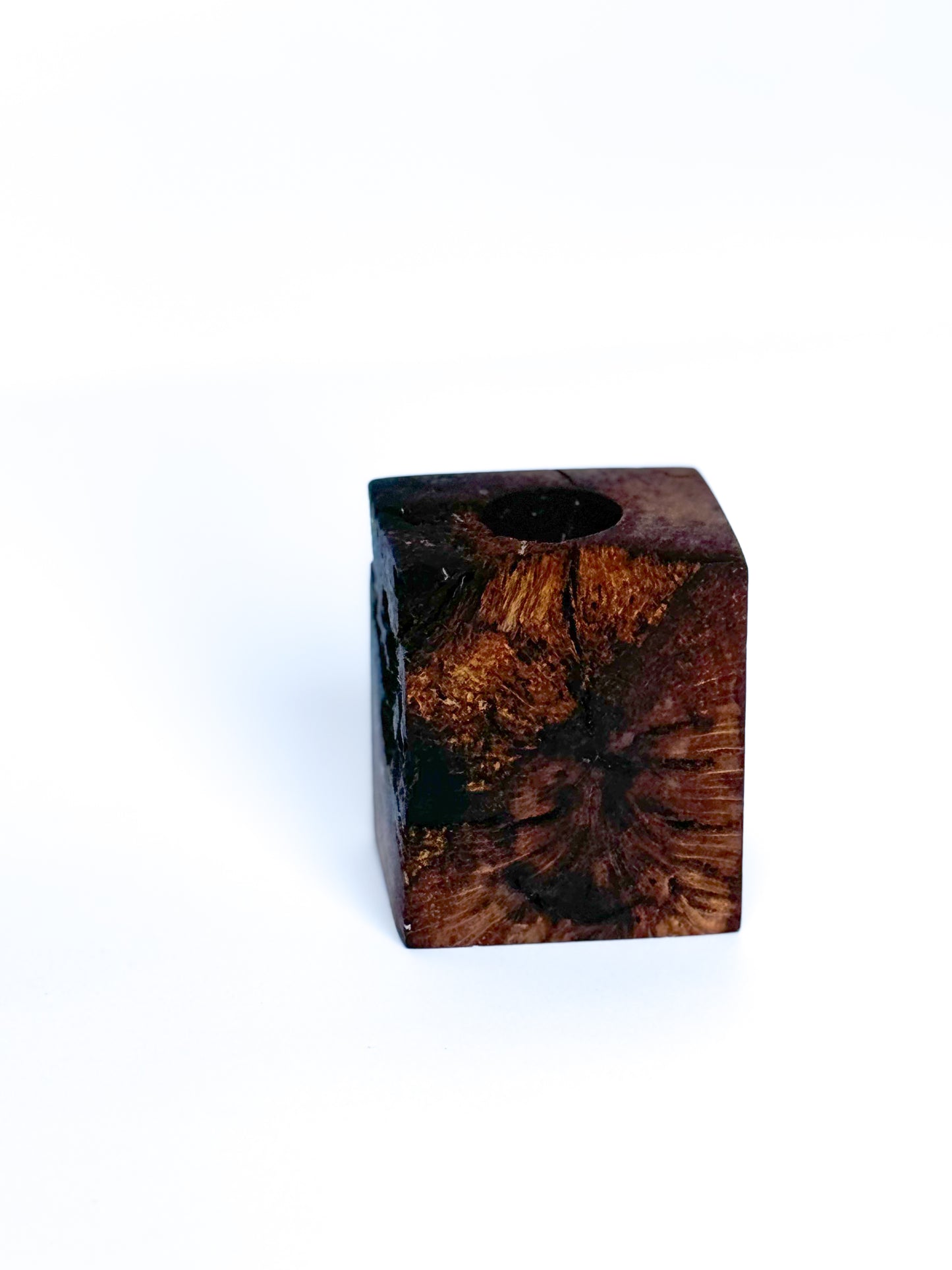 Burl oak tapered candles holder