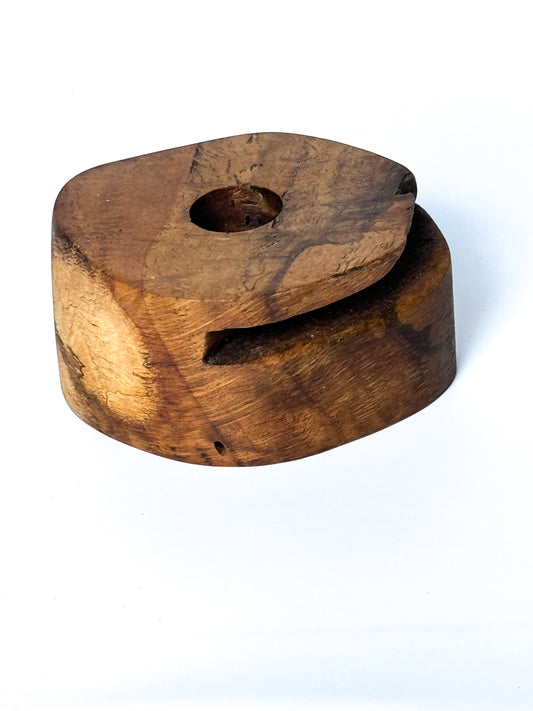 Burl oak tapered candles holder