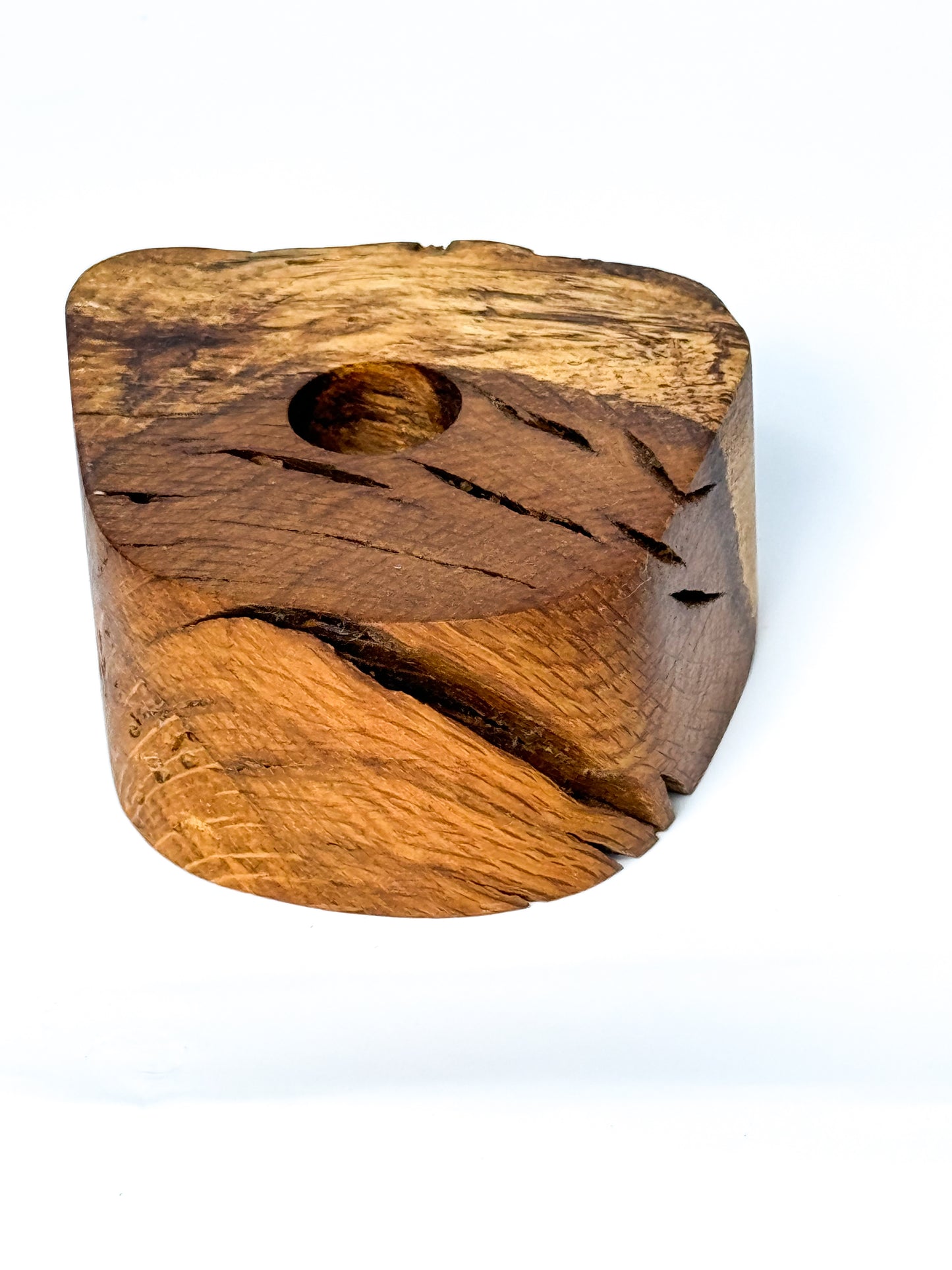 Burl oak tapered candles holder