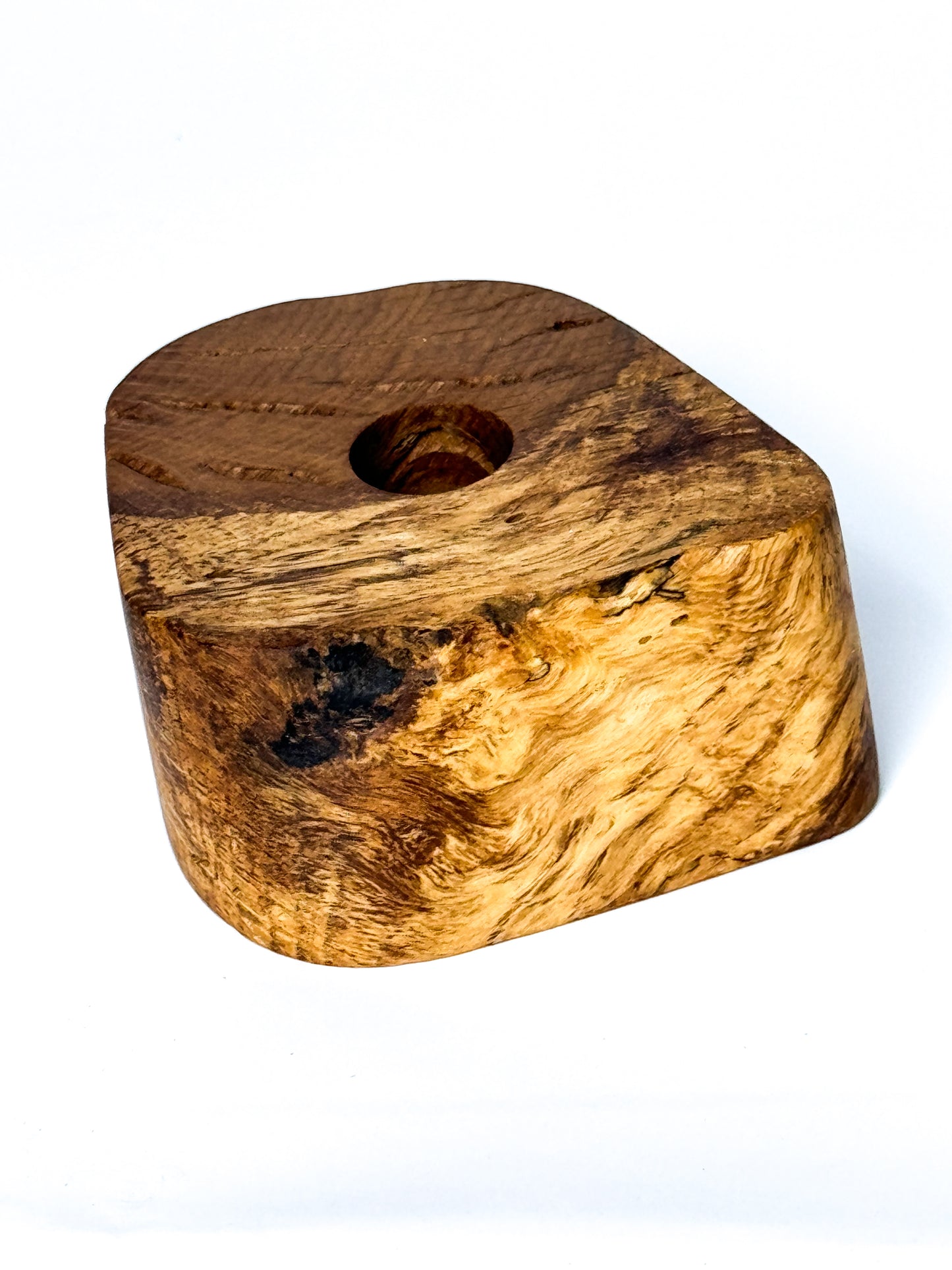 Burl oak tapered candles holder